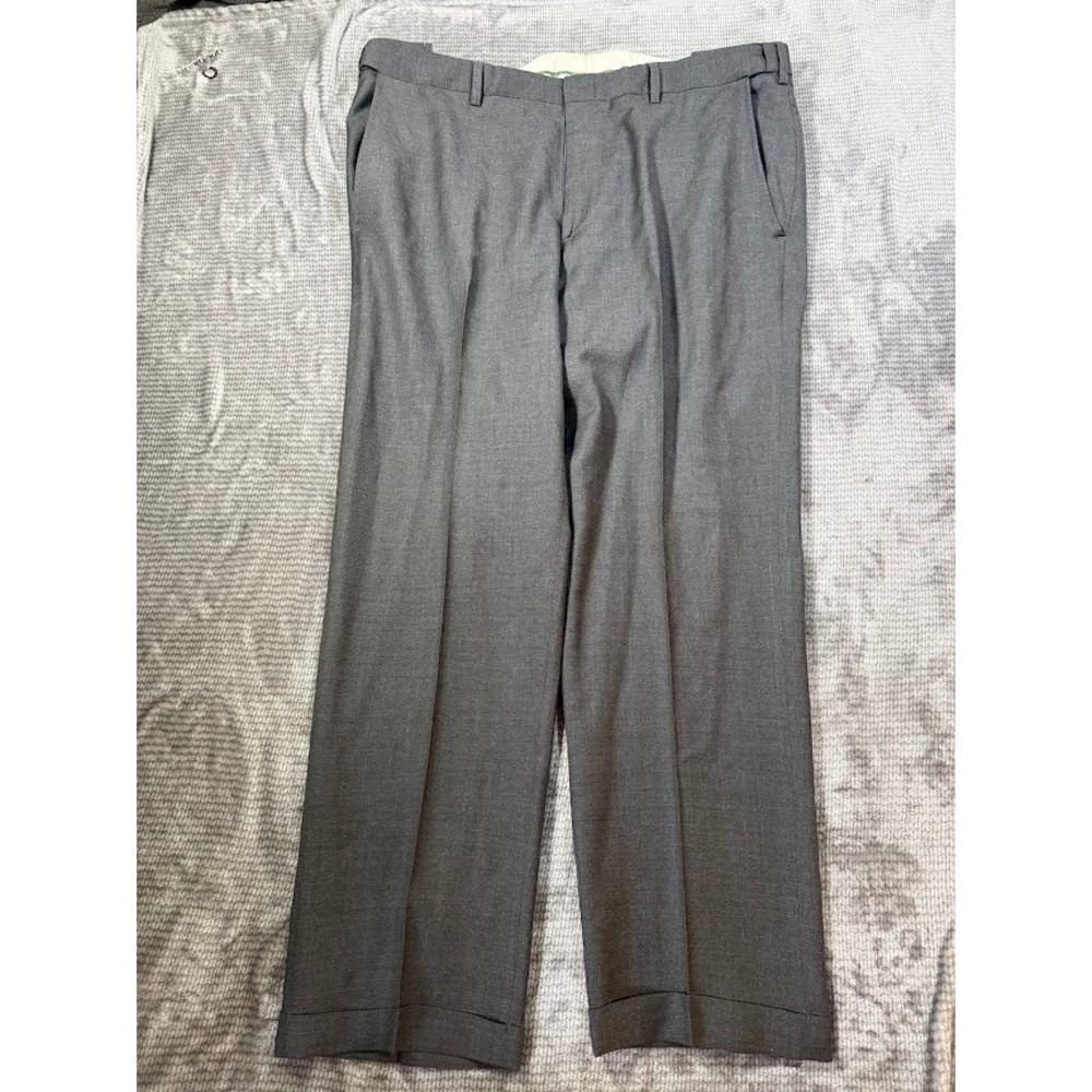 Orvis Mens Grey Flat Front Cuffed Dress Pants Straight Wool Trousers Size 40x31